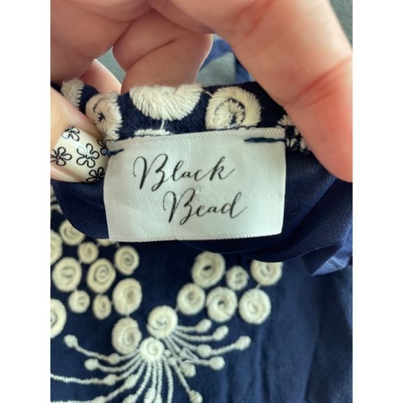 Embroidered Floral Sundress Size S Navy White Boho Coastal Beach Minimalist Chic - Picture 5 of 11